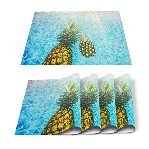 Pineapple in The Sea Water Placemats 6 PCS Washable Placemat for Dining Table Decorations  Heat-Resistant Table Mats for Kitchen Dinner Banquet Decor Ocean Under Sunshine