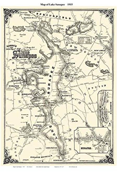 Lake Sunapee NH 1915 Map - House Sites -Hancox Color Reprint - New Hampshire Lake Sunapee NH 1915 Map - House Sites -Hancox Color Reprint - New Hampshire
