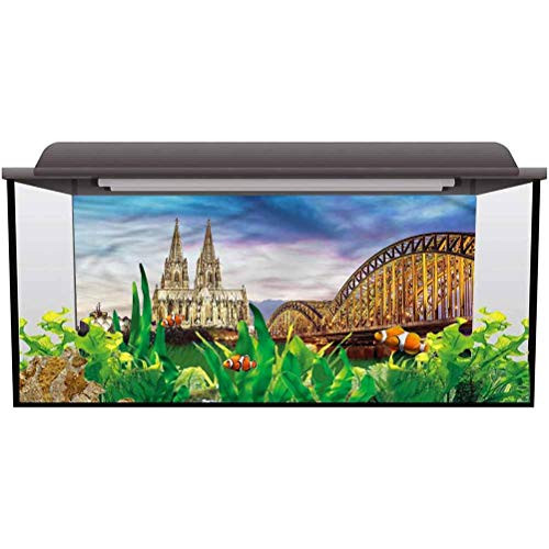 bybyhome Aquarium Background Sticker European Old Bridge and Rhine Easy to Apply and Remove L24 X H16 Inch