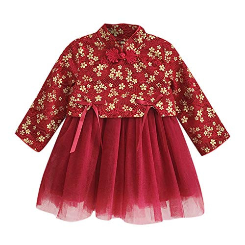 Traditional Chinese Clothing Toddler Baby Kid Girl Lunar Chinese New Year Tang Suit Princess Dresses Clothes Red