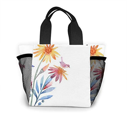 Vbcdgfg Tote Lunch Bag Watercolor Flower and Bird Print Large Cooler Bag Container Thermal Cooler Pack Picnic Bag for Women and Men Travel Office Beach