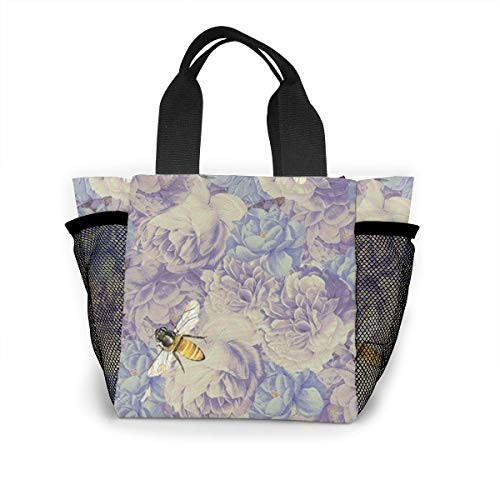Vbcdgfg Tote Lunch Bag Bee Flying Print Large Cooler Bag Container Thermal Cooler Pack Picnic Bag for Women and Men Travel Office Beach
