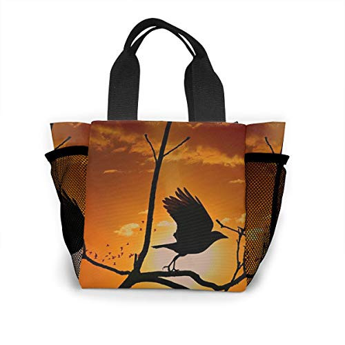 Vbcdgfg Tote Lunch Bag Bird Flying Tree Print Large Cooler Bag Container Thermal Cooler Pack Picnic Bag for Women and Men Travel Office Beach