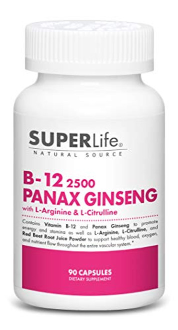 Vitamin B-12 2500 and Panax Ginseng with L-Arginine and L-Citrulline - Powerful Energy Booster Supports Normal Blood Flow Nerve Function and Energy Metabolism Supplement - 90 Capsules Vitamin B-12 2500 and Panax Ginseng with L-Arginine and L-Citrulline - Powerful Energy Booster Supports Normal Blood Flow Nerve Function and Energy Metabolism Supplement - 90 Capsules