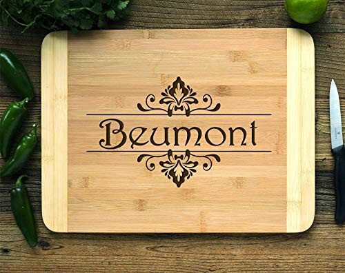 Personalized Cutting Board Engraved Bamboo Chopping Block HDS Floral Last Name