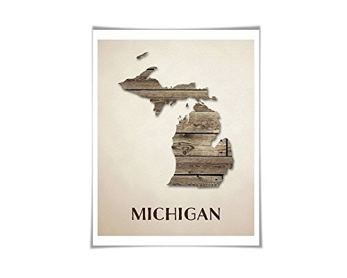 Michigan Map Art Print. Travel Poster. Custom State. USA Map. Rustic Art Home Decor.
