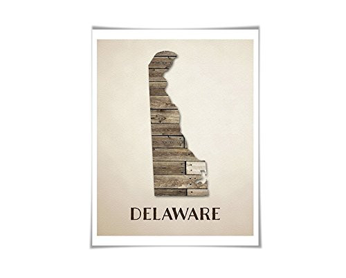 Delaware Map Art Print. Travel Poster. Custom State. USA Map. Rustic Art Home Decor.