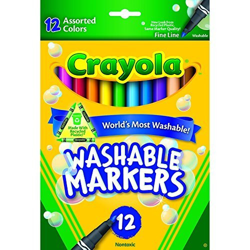 Washable Markers, Fine Point, Classic Colors, 12/Set