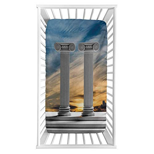Pillar Fitted Crib Sheet Two Ancient Marble Pillars at the Sunset Clouds in the Sky Digital Image Print Microfiber Silky Soft Toddler Mattress Sheet Fitted 28 inchx 52 inchx 8   Baby Sheet for Boys Girls
