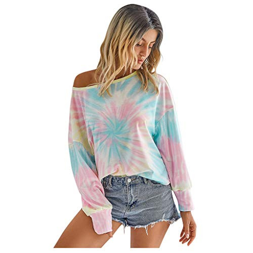 Liuxuelifg3 Womens Long Sleeve Tops Womens Casual Tie Dye Print Long Sleeve Loose Pullover Sweatshirt Color Block Tunic Tops Pink