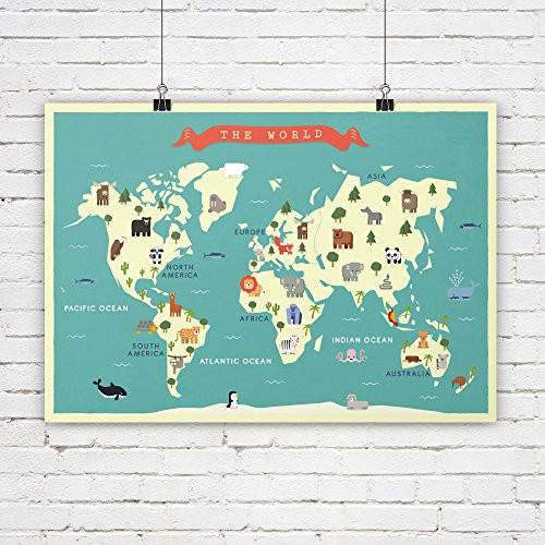 Nursery world map  Animals map  Map for nursey  Map for children  Map art print  Continents map  Travel theme nursery  World map poster