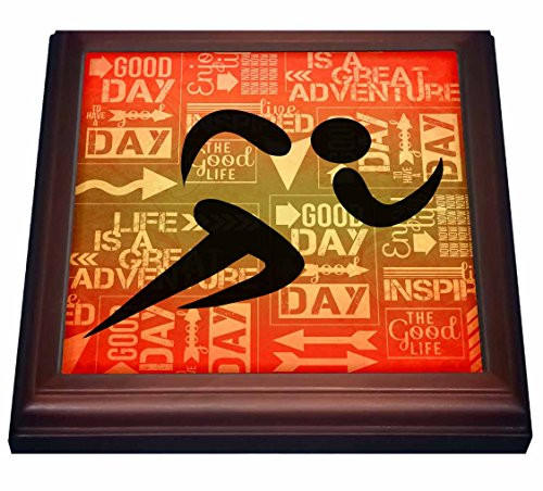 3dRose Marathon Runner Silhouette with Sunset Hues and Adventure Word Art Trivet with Ceramic Tile  8 by 8 inch  Brown