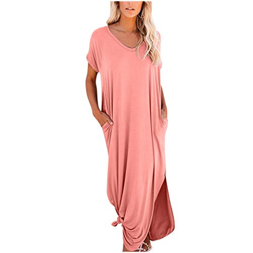 Summer Dresses for Women Maxi Women s Gradient Color Block Short Sleeve V Neck Long Maxi Dress Casual Summer Beach Pink