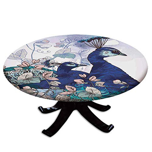 Elastic Edged Polyester Fitted Table Cover Peacocks Decorating Exotic Flowers Plants Garden Forest Springtime Illustration Fits up to 36 inch Diameter Tables The Ultimate Protection for Your Table