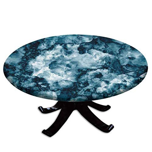 Elastic Edged Polyester Fitted Table Cover Antique Marble Stone with Blurry Distressed Motley Fractal Effects Illustration Fits up to 36 inch Diameter Tables The Ultimate Protection for Your Table Blue