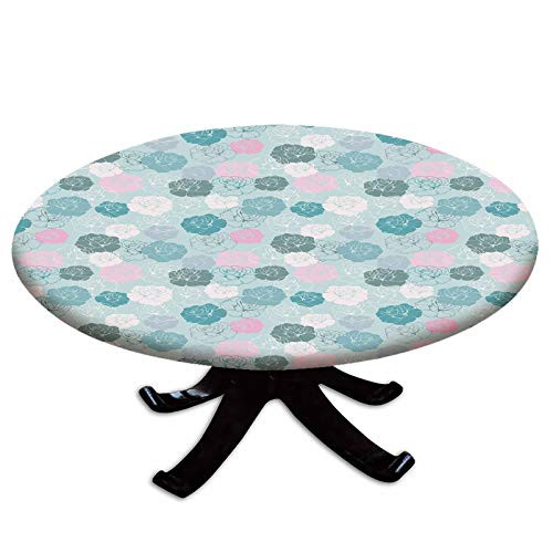 Elastic Edged Polyester Fitted Table Cover Retro Style Rose Motifs Silhouettes Romantic Fantasy Seasonal Garden Decorative Fits up to 36 inch Diameter Tables The Ultimate Protection for Your Table Seafoam
