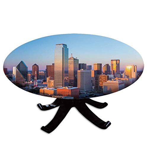 Elastic Edged Polyester Fitted Table Cover Dallas Texas City with Blue Sky at Sunset Metropolitan Finance Urban Center Fits up to 36 inch Diameter Tables The Ultimate Protection for Your Table Multicolor