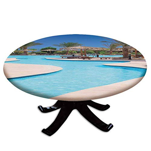Elastic Edged Polyester Fitted Table Cover Swimming Pool of Luxury Hotel Resort Holiday Relaxation Tourism Tourist Attractions Fits up to 36 inch Diameter Tables The Ultimate Protection for Your Table
