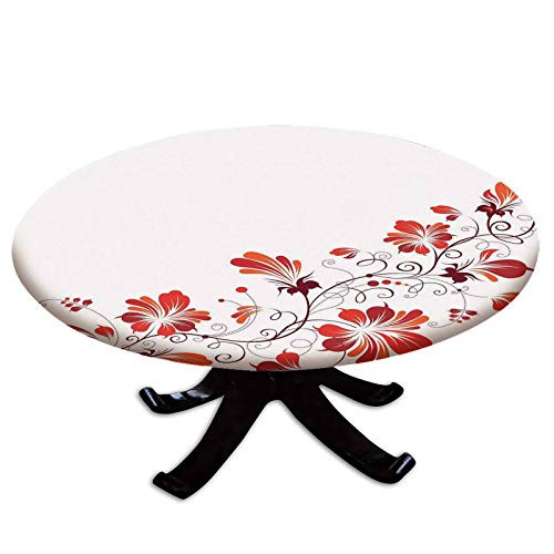 Elastic Edged Polyester Fitted Table Cover Chinese Purity Symbol Blooms with Curved Lace Branch and Leaves Fits up to 36 inch Diameter Tables The Ultimate Protection for Your Table Red White