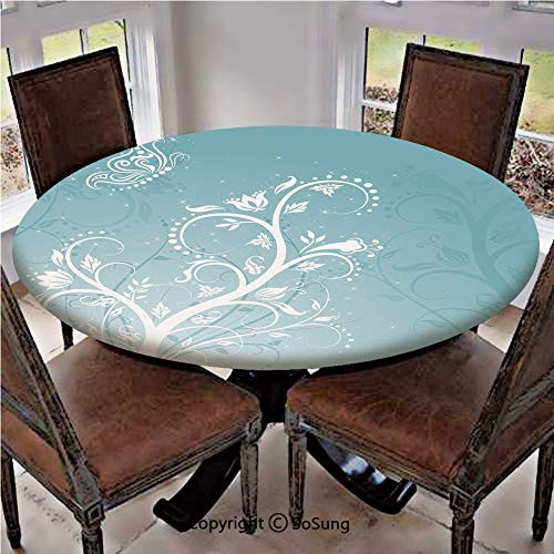 Elastic Edged Polyester Fitted Table Cover Magical Nature Themed Ornaments Swirled Tree Branches Fantasy Butterfly Decorative Fits up to 36 inch Diameter Tables The Ultimate Protection for Your Table Ligh