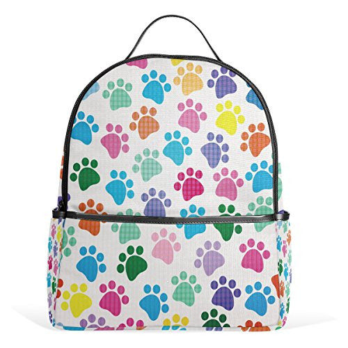 Use4 Rainbow Color Paw Print Polyester Backpack School Travel Bag