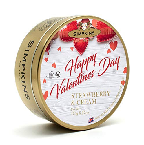 Simpkins Valentine s Day Sweets Tin 175g Strawberry  and  Cream Drops Hard Boiled Travel Sweets.