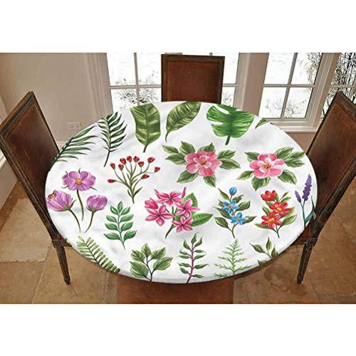 LCGGDB Plant Elastic Edged Polyester Fitted Tablecolth -Exotic Flowers- XSmall Round Fitted Table Cover - Fits Tables up to 39 inch Diameter The Ultimate Protection for Your Table