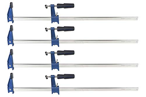 Set Taytools Medium Duty Adjustable Bar Clamps  Quick-Release Clutch Style American F Style  2-1 2 Inch Throat Depth  Serrated Rail  Soft Grip Handle 450 Pounds Clamping pressure  4  24 inch