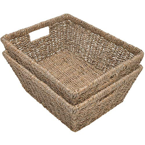 StorageWorks Seagrass Storage Baskets  Large Wicker Baskets with Built-in Handles  15 x 11.8 x 5.7  2-Pack
