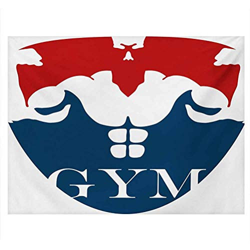 Fitness Aquarium Decor Backgrounds Strong Muscular Man with Biceps Powerful Athlete Bodybuilder Trainer Gym Logo Underwater Backdrop Image Decor Red Blue White W30 x L12 Inch