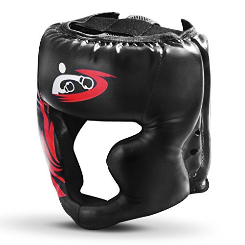 Boxing Headgear by Tworiver, PU Leather Head Guard Sparring Helmet for Boxing, MMA, UFC, Muay Thai, Kickboxing, Mixed Martial Arts, Wresting - Black
