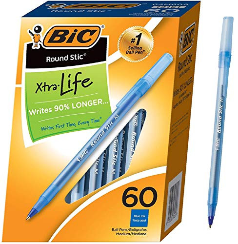 BIC Round Stic Xtra Life Ballpoint Pen  Medium Point  1.0mm   Blue  60-Count  GSM609-BLUE  - New