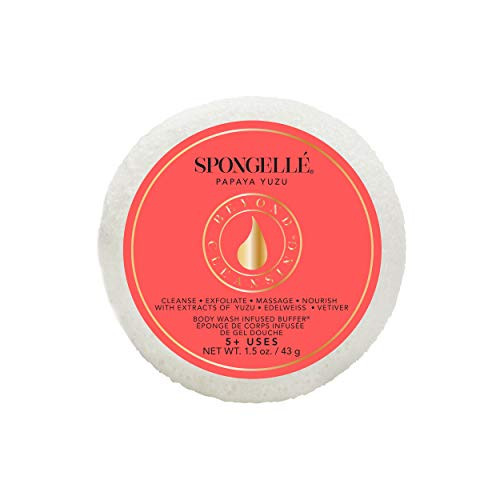 Spongelle Travel Size Spongette - Body Wash Infused Bath Shower Sponge - Papaya Yuzu