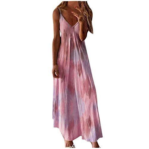 Kaitobe Womens Dresses Casual Summer Sundress Sleeveless Tie Dye Print V Neck Maxi Long Dress Loose Tunic Tank Dress Red