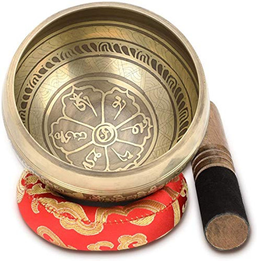 Tibetan Singing Bowl Set  3.7 Singing Bowl Tibetan Yoga Meditation Sound Bowl Set With Dual Surface Mallet  and  Silk Cushion Promotes Peace  Chakra Healing  and  Mindfulness