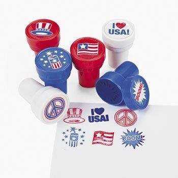Fun Express 24 Piece Patriotic 4th of July Stamper Party Favor Supplies Assorted For Kids Arts and Crafts