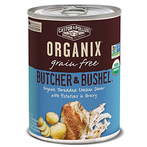 Castor  and  Pollux Organix Grain Free Butcher  and  Bushel Organic Shredded Chicken Dinner in Gravy Adult Canned Dog Food   12  12..7oz cans