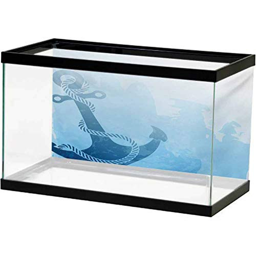 Nautical Aquarium Background Sticker Monochrome Anchor Illustration Deep Down in The Sea Bottom Be Strong and Stable PVC Adhesive Pale Blue L30 X H18 Inch