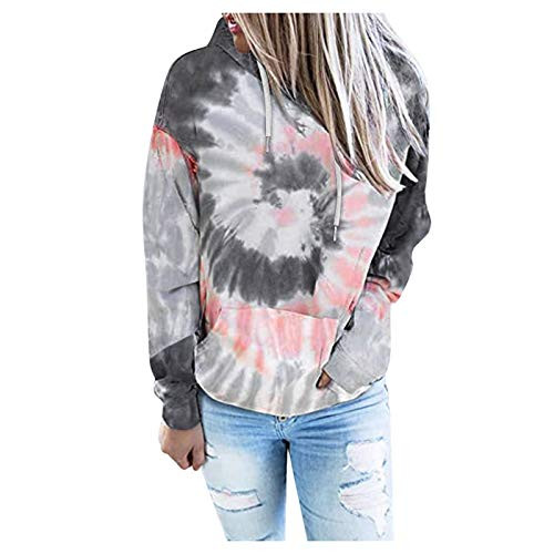 Long Sleeve Shirts for Women Womens Hoodies Tie Dye Tops Size Drawstring Loose Color Block Sweatshirts Pullovers
