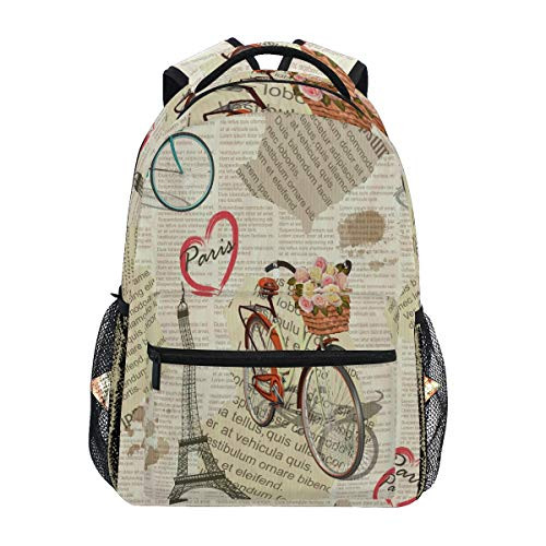 ALAZA Vintage Paris Eiffel Tower Bike Backpack Daypack College School Travel Shoulder Bag