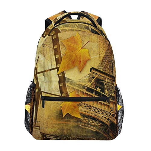 ALAZA Paris Eiffel Tower Maple Leaf Backpack Daypack College School Travel Shoulder Bag