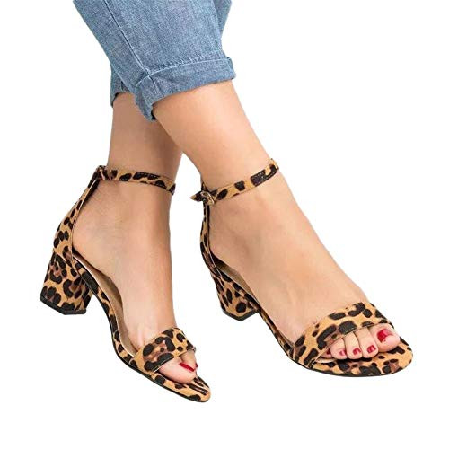 Pumps Shoes for Women Low Heel Ankle Strap Chunky Chunky Heel Sandals Leopard Block Open Toe Wedding Party Dress Shoes Yellow