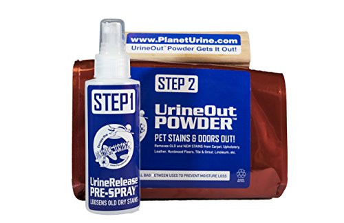 Planet Urine Pet Odor Eliminator System  Dog and Cat Urine Remover  4 Oz UrineRelease PreSpray  and  1 Lb UrineOut Powder  with Scrubbing Brush