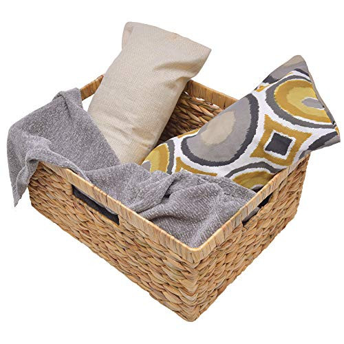 StorageWorks Jumbo Rectangular Wicker Basket  Water Hyacinth Storage Basket with Built-in Handles  16.3 inch x 13 inch x 7.5 inch