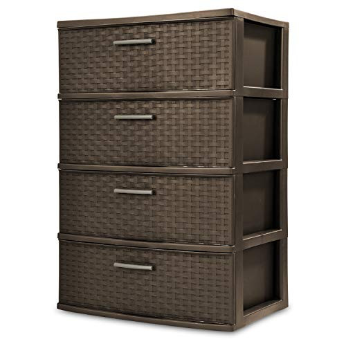 STERILITE 4-Drawer Wide Weave Tower  Espresso Frame  and  Drawers w Driftwood Handles  1-Pack