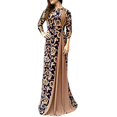 Big Sale BBesty Women Dubai Arabian Floral Print Long Dress Muslim Dress Islamic Long Dress Travel Work Casual Brown