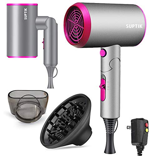 Hair Dryer 1800W  Ionic Hair Dryer for Women Blow Dryer with Diffuser Ionic Conditioning  Professional Multi-Function Quiet Hair Blower Dryer  Folding Handle as Compact Travel Hairdryer