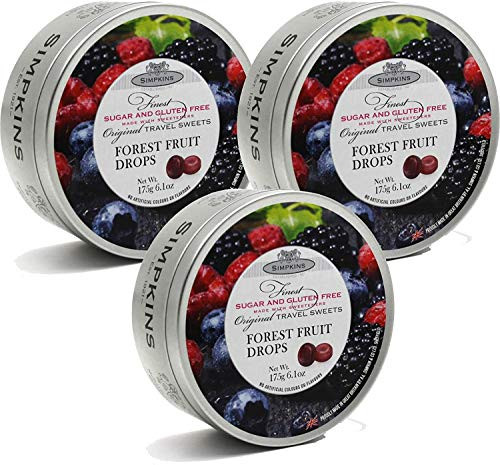 Simpkins Sugar and Gluten Free Forest Fruit Travel Sweets 175g Tin  Pack of 3