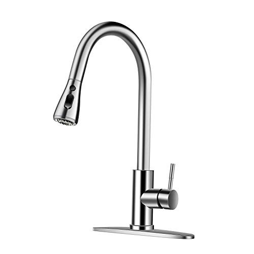 GOBOW Kitchen Faucets with Pull Down Sprayer  Kitchen Sink Faucet Kitchen Faucet with Deck Plate  Single Handle High Arc Brushed Nickel Faucets for Kitchen Sinks