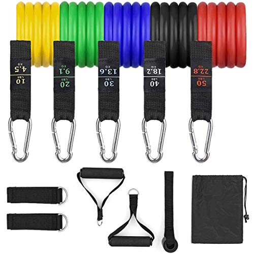 11Pcs Fitness Resistance Bands Set  Exercise Bands Stackable up to 150lbs with Training Tubes  Door Anchor  Handles  Legs Ankle Straps  Carry Bag for Physical Therapy  Workouts  Pilates for Men Women